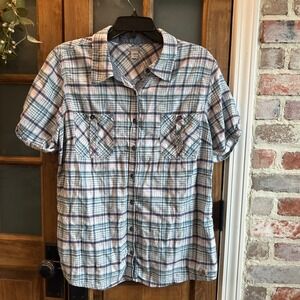 Carhartt Womens XL Plaid Short Sleeve Button Down Shirt Blue Pink 102071 404